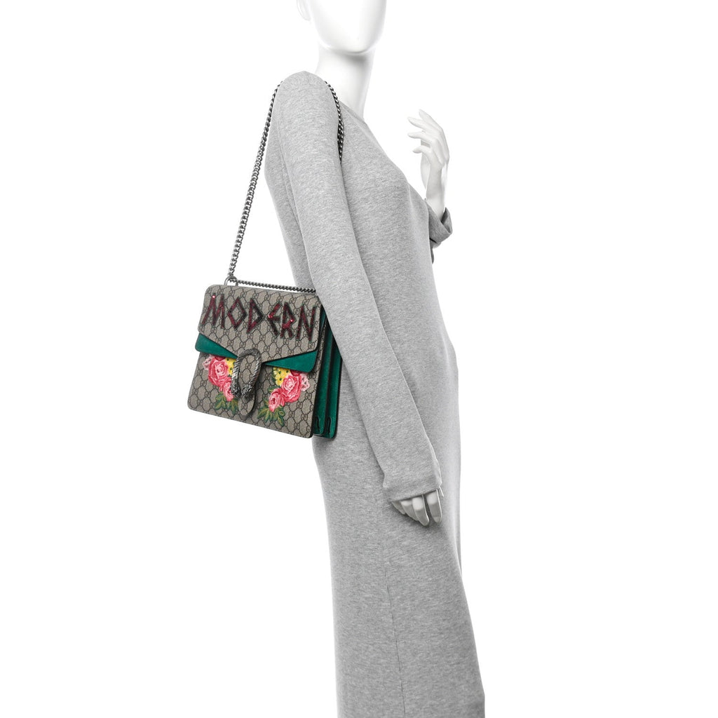 GG Supreme Monogram Embroidered Medium Dionysus Shoulder Bag Emerald