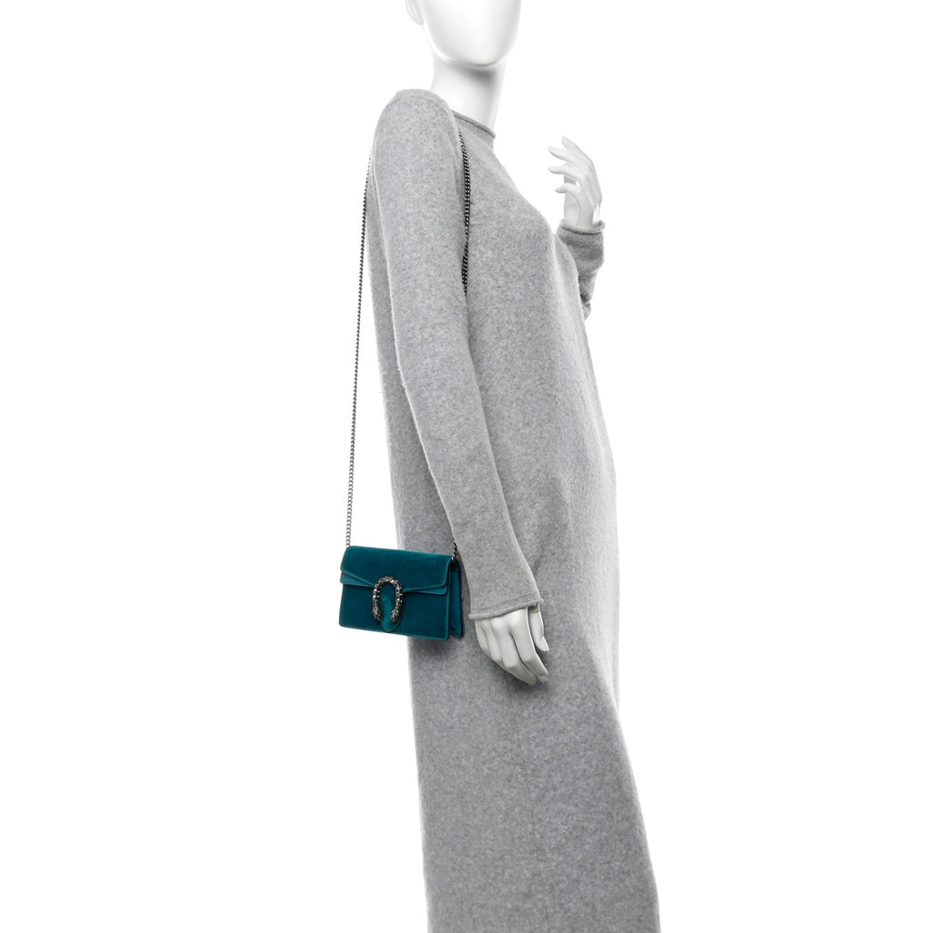 Velvet Super Mini Dionysus Shoulder Bag Pavone Cyan