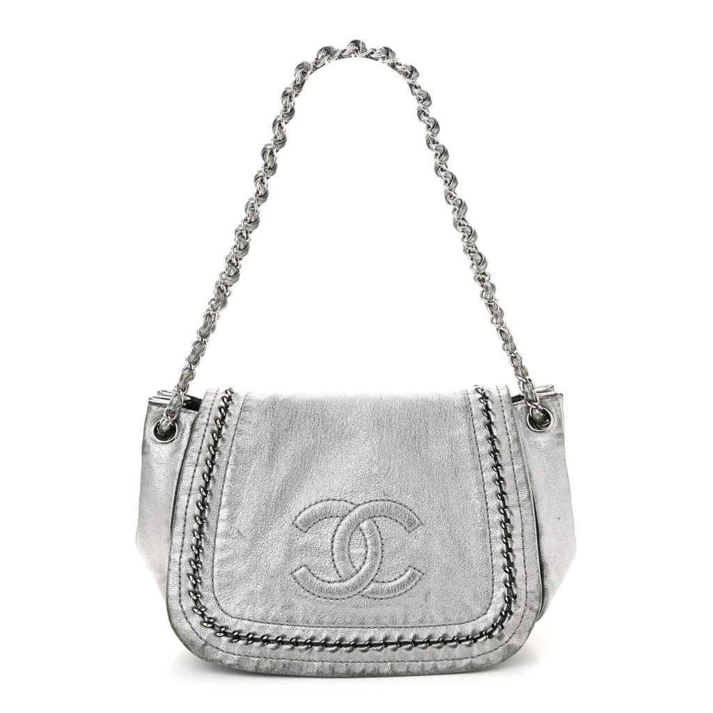 Metallic Deerskin Luxe Ligne Flap  Silver