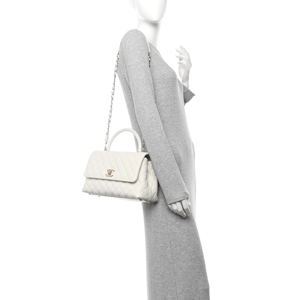 Caviar Quilted Small Coco Handle Flap White