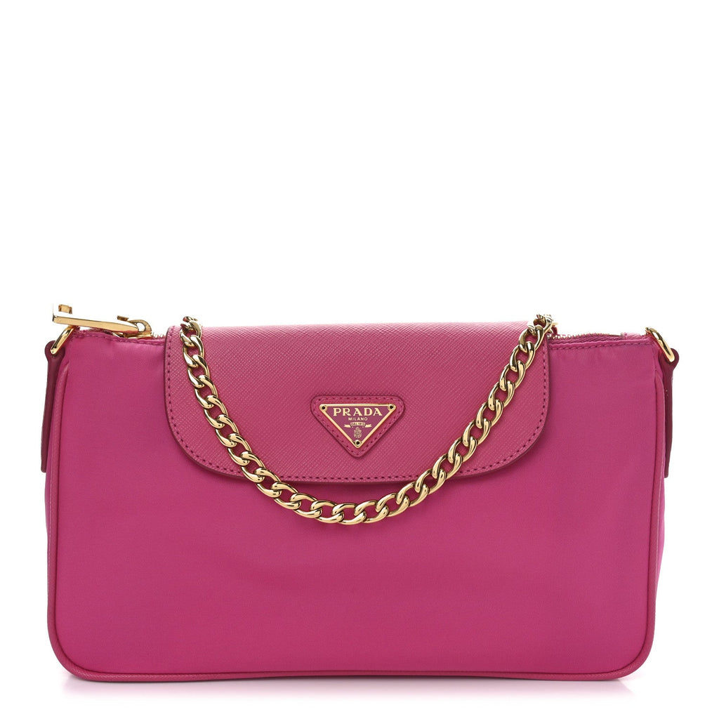 Tessuto Nylon Saffiano Bandoliera Crossbody Bag Fuxia