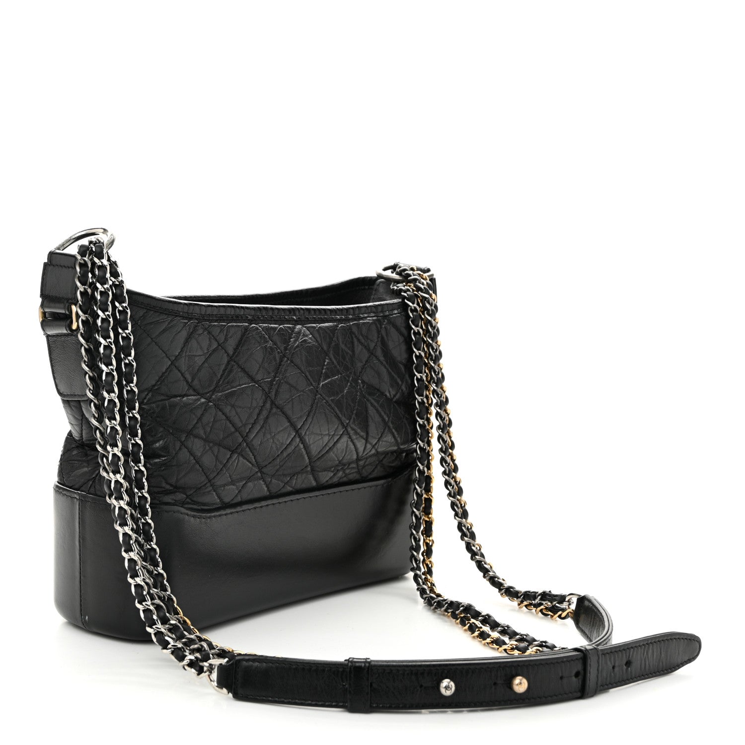 Aged Calfskin Quilted Small Gabrielle Logo Hobo Black