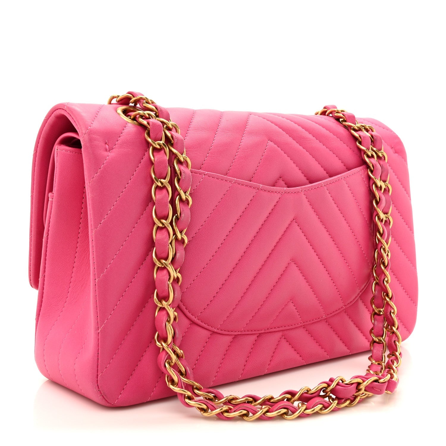 Lambskin Chevron Quilted Medium Double Flap Pink