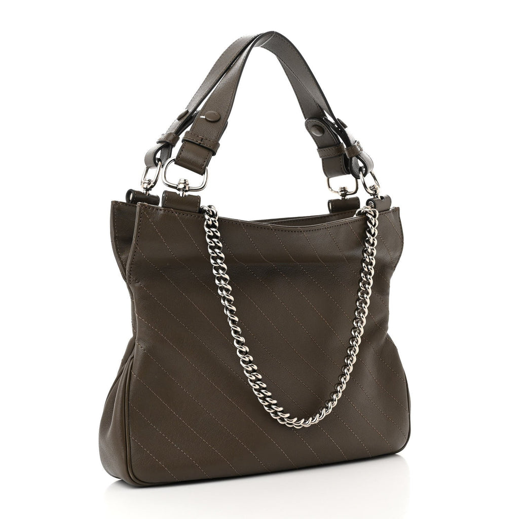 Sakai Be Green Calfskin Diagonal Stitched Small Blondie Tote Craclet Brown