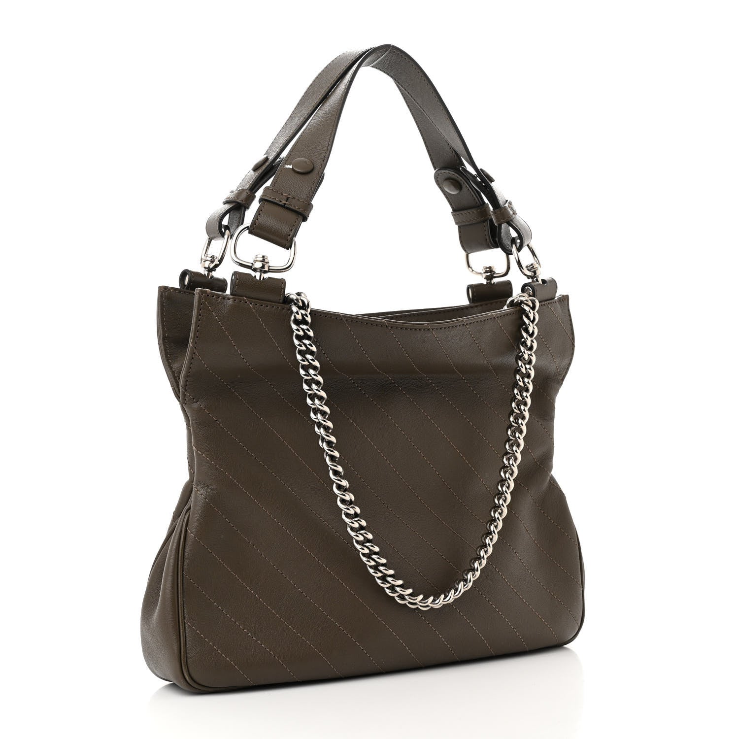 Sakai Be Green Calfskin Diagonal Stitched Small Blondie Tote Craclet Brown