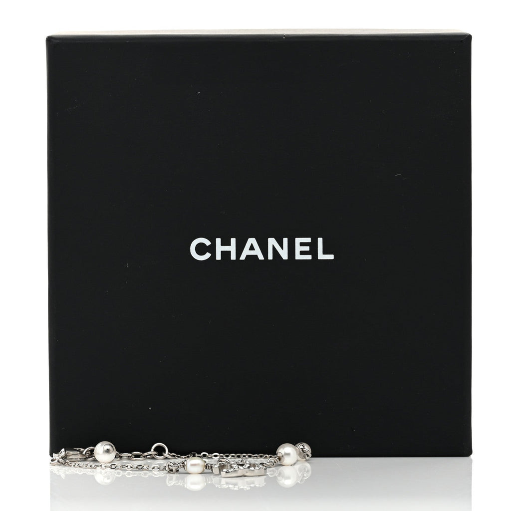 Crystal Pearl CC Bracelet Silver