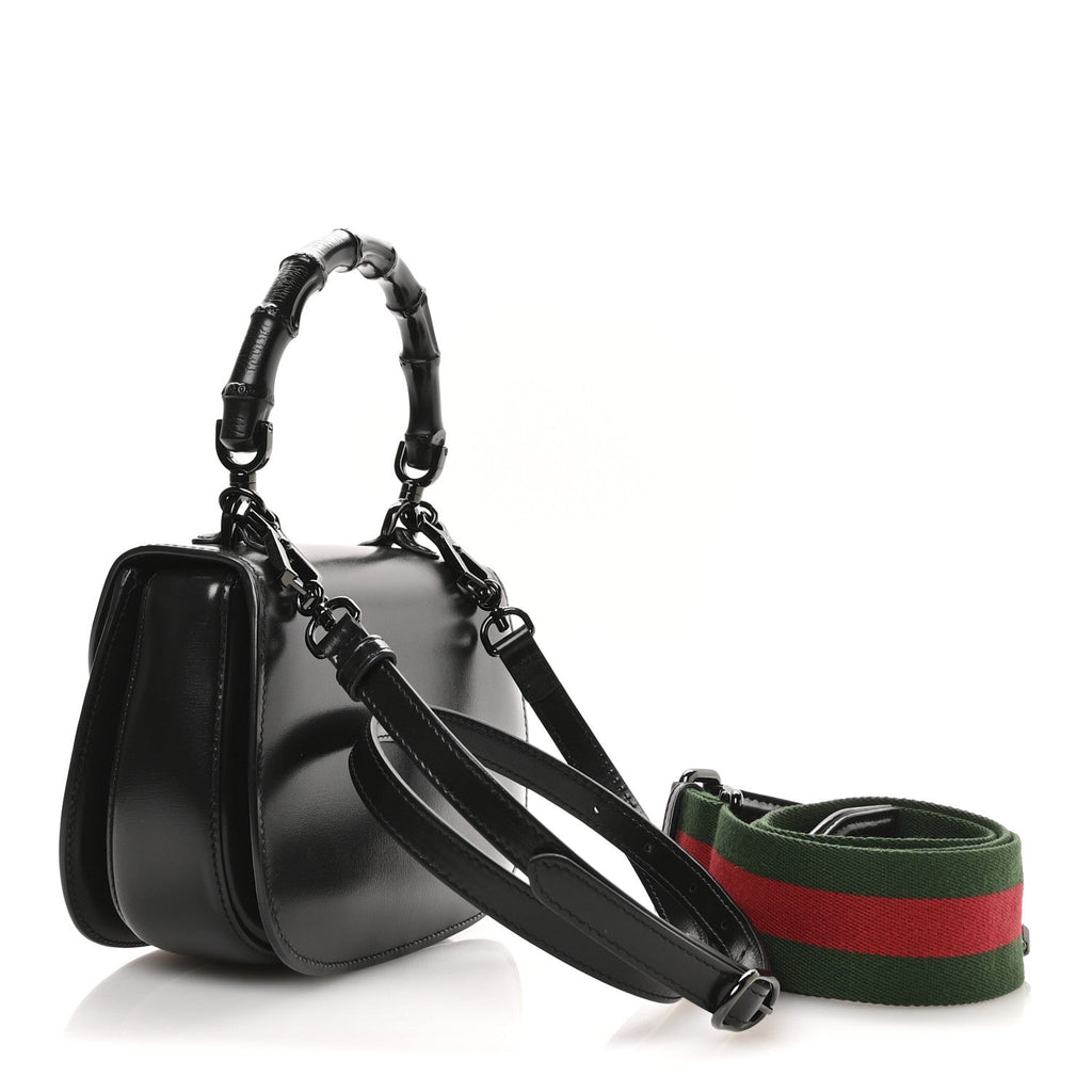 Boarded Dyana Lux Calfskin Web Monochrome Small Bamboo 1947 Top Handle Bag Black