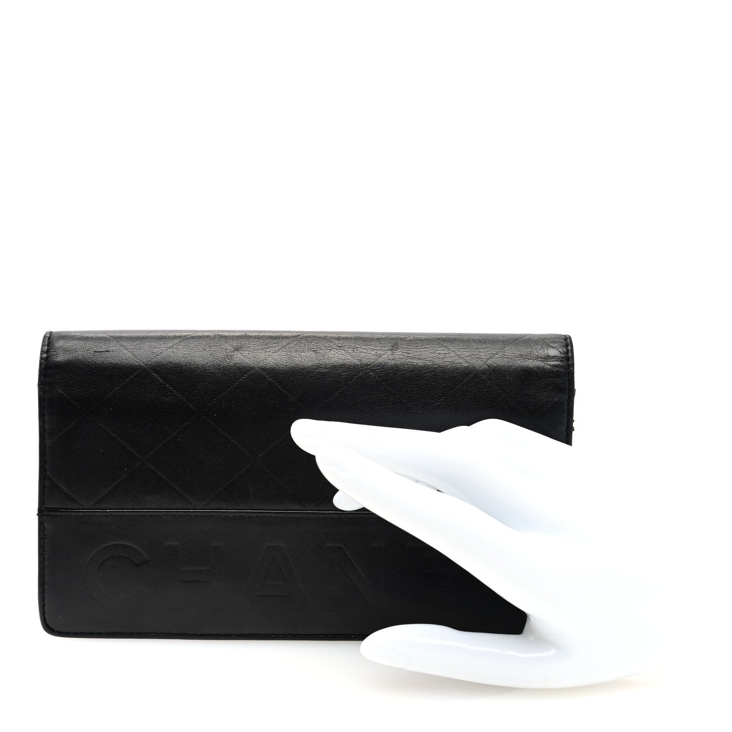 Lambskin Embossed Logo Yen Wallet Black