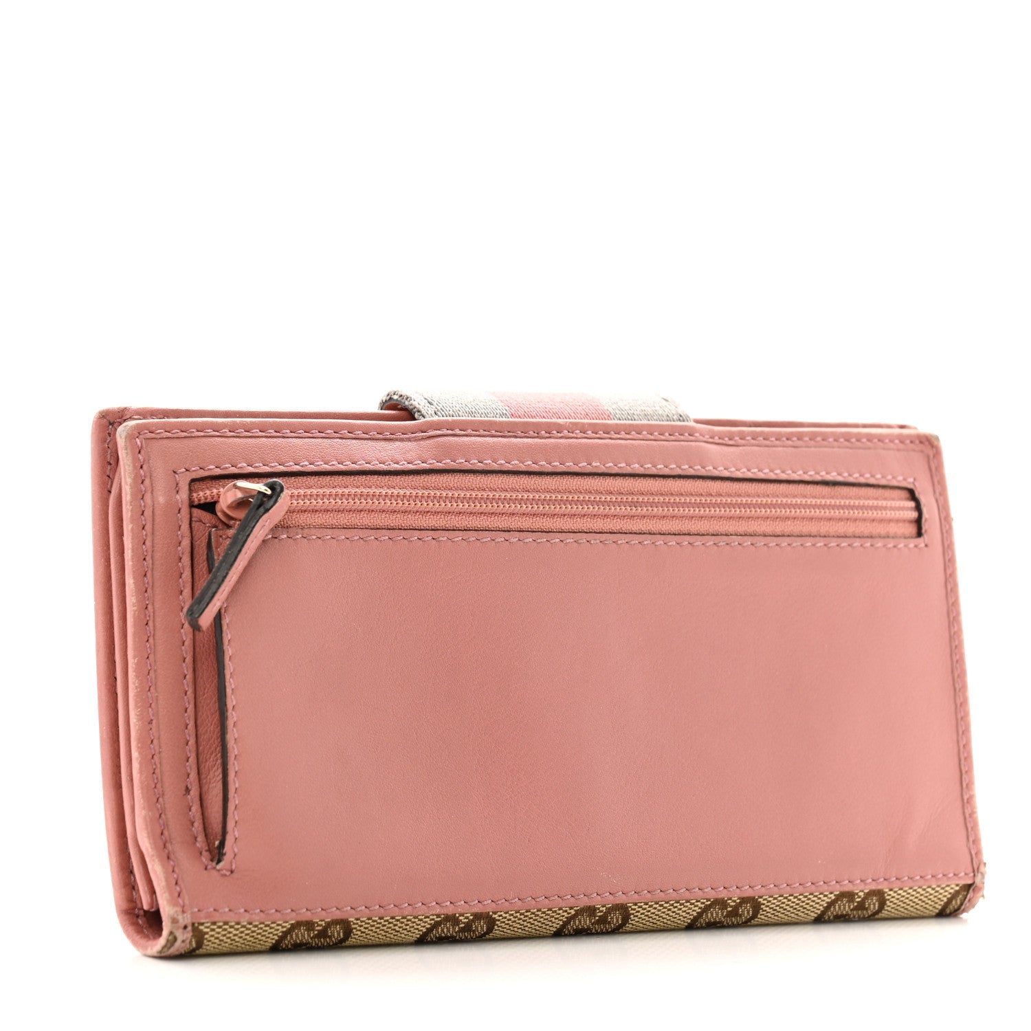 Monogram Calfskin Ladies Web Continental Wallet Beige Ebony Pink