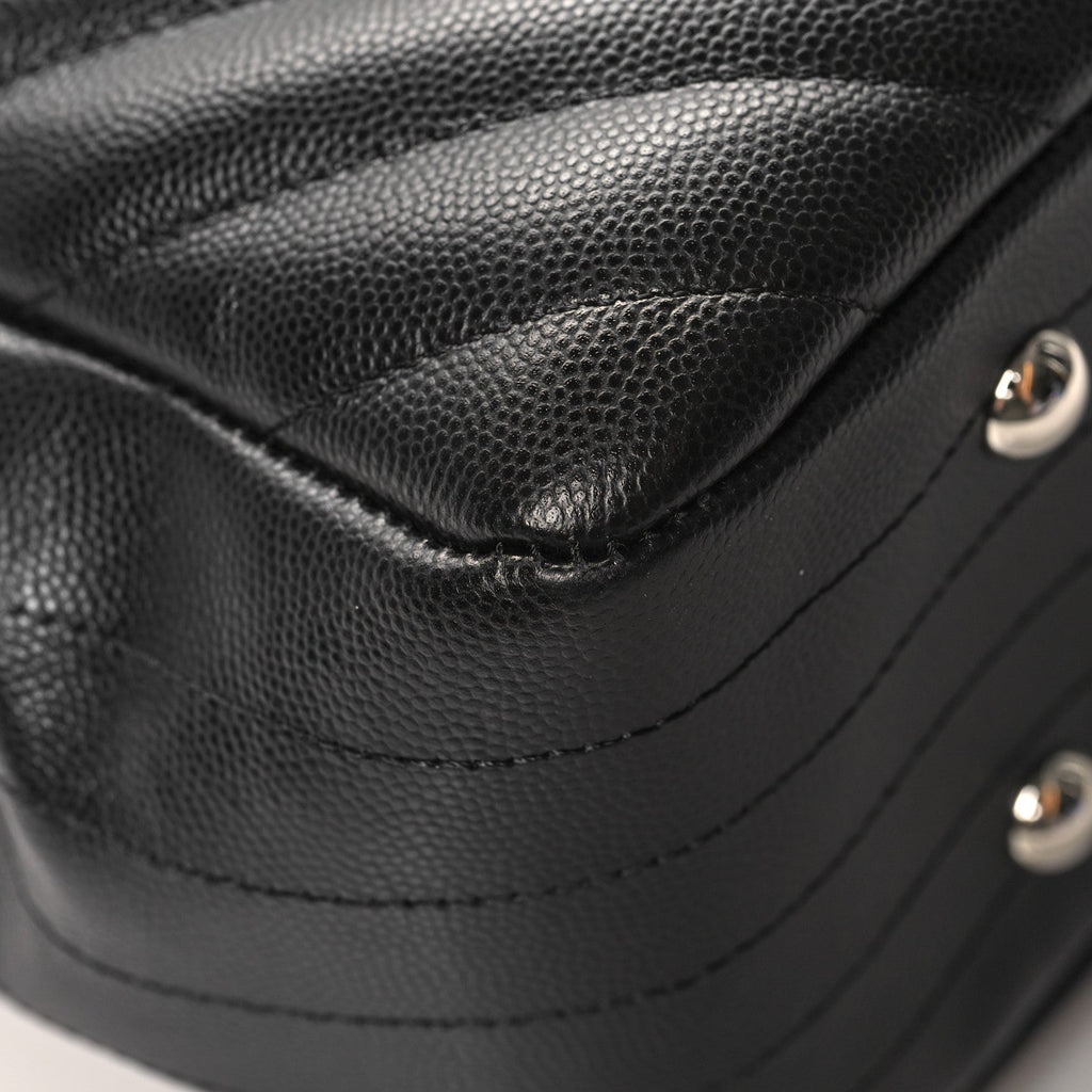 Caviar Chevron Quilted Large Shopping Tote Black