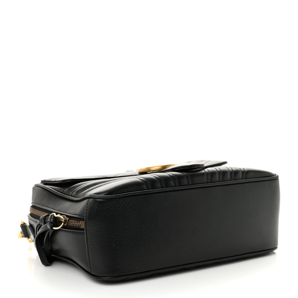 Calfskin Matelasse Sylvie Web Small GG Marmont Top Handle Shoulder Bag Black