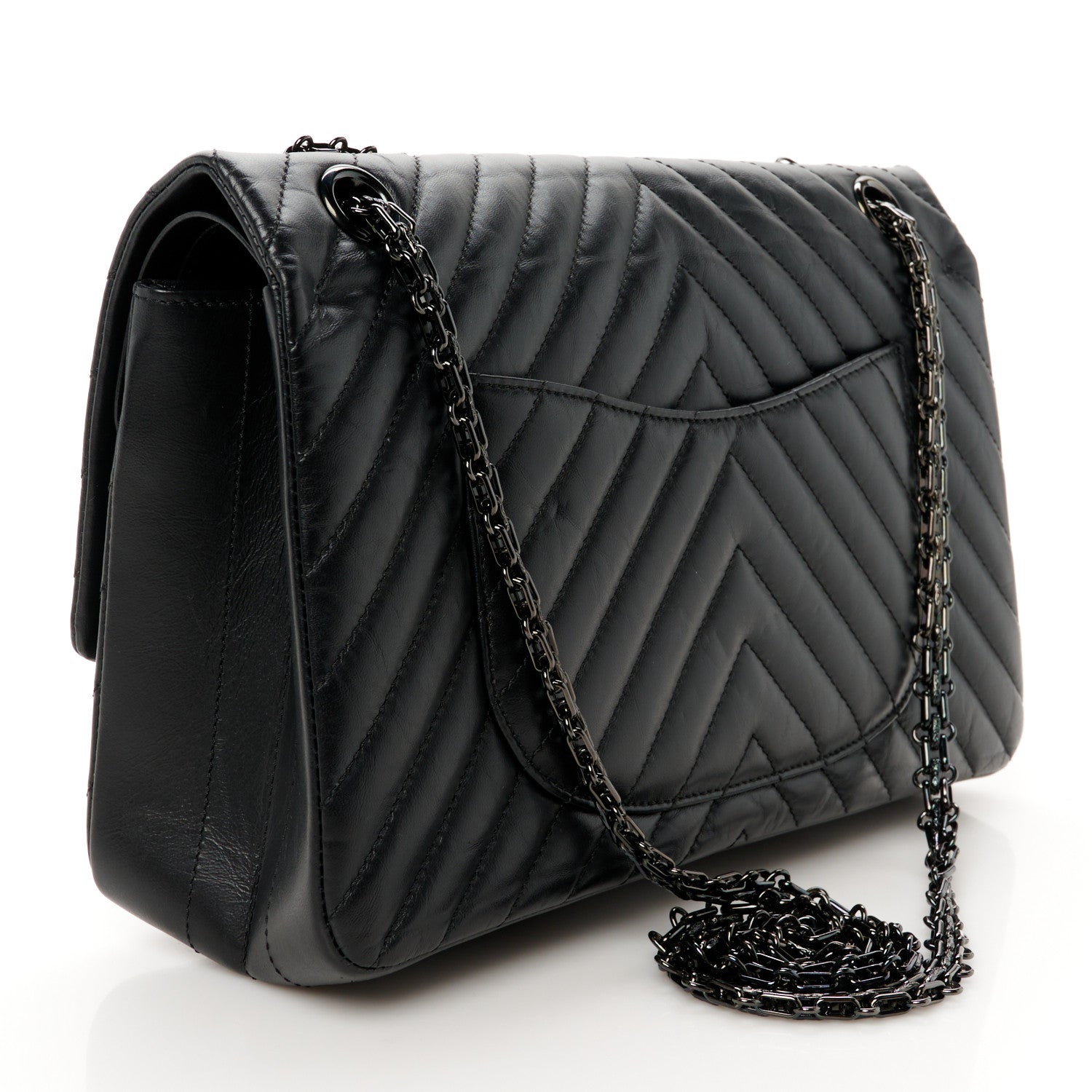 Aged Calfskin Chevron Quilted 2.55 Reissue 226 Flap So Black