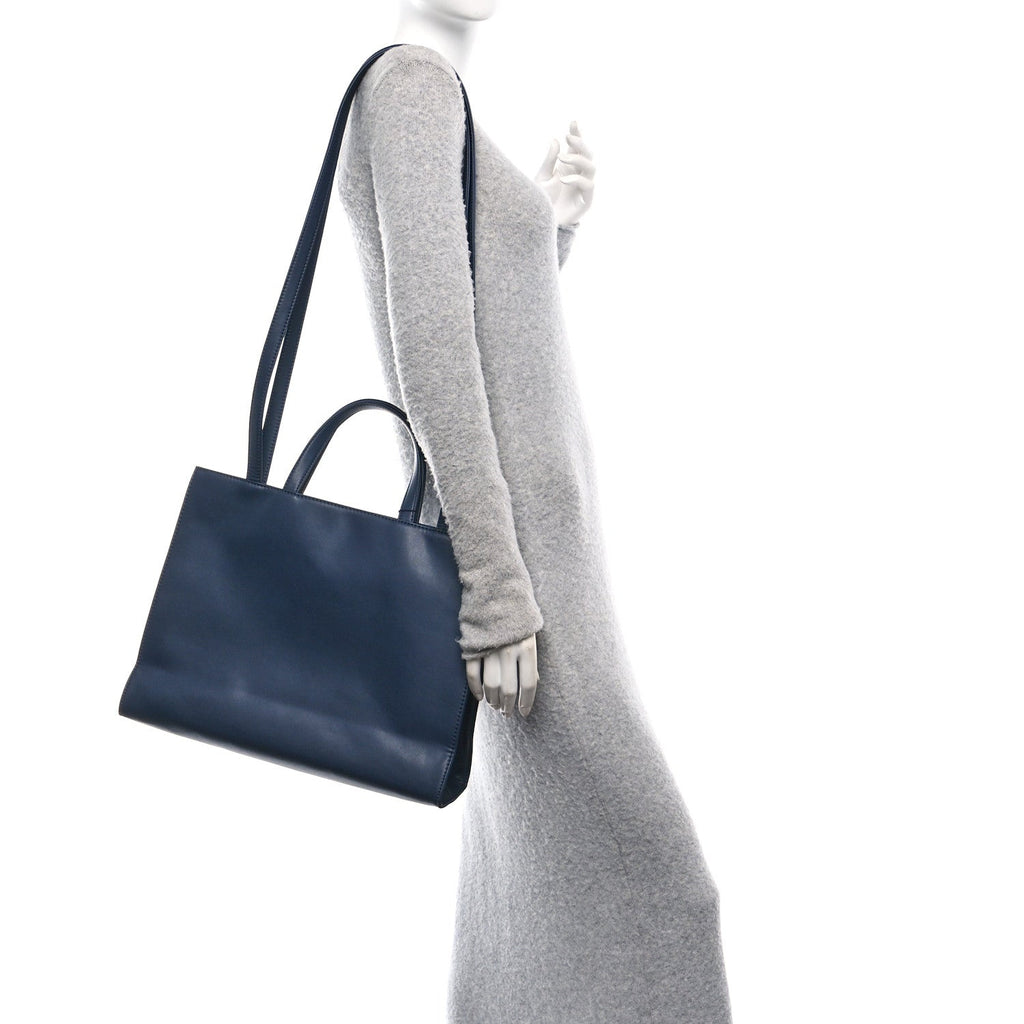 Vegan Leather Medium Shopping Bag Navy