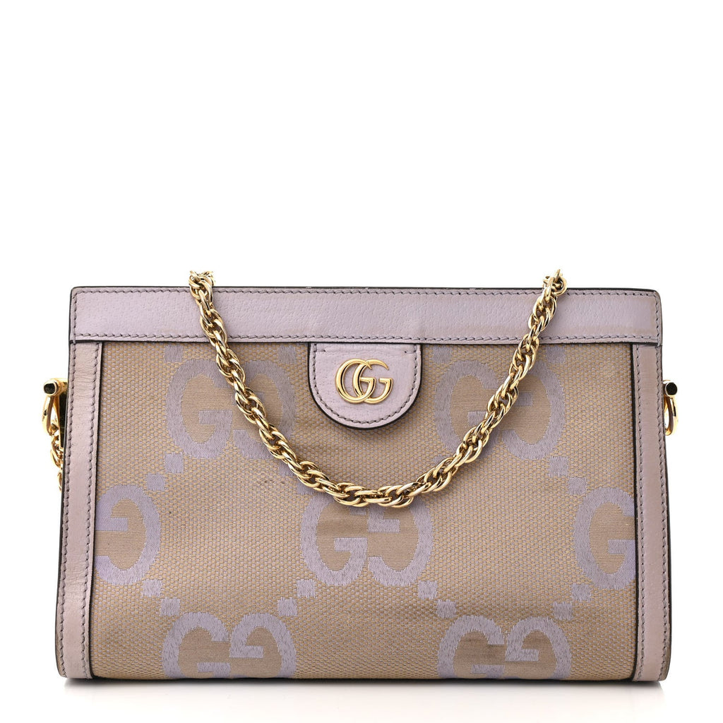 Monogram Jumbo GG Textured Dollar Calfskin Small Ophidia Chain Shoulder Bag Beige Lapis