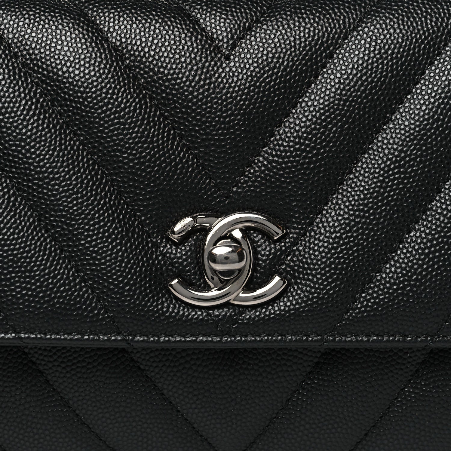 Caviar Chevron Quilted Mini Coco Handle Flap Black