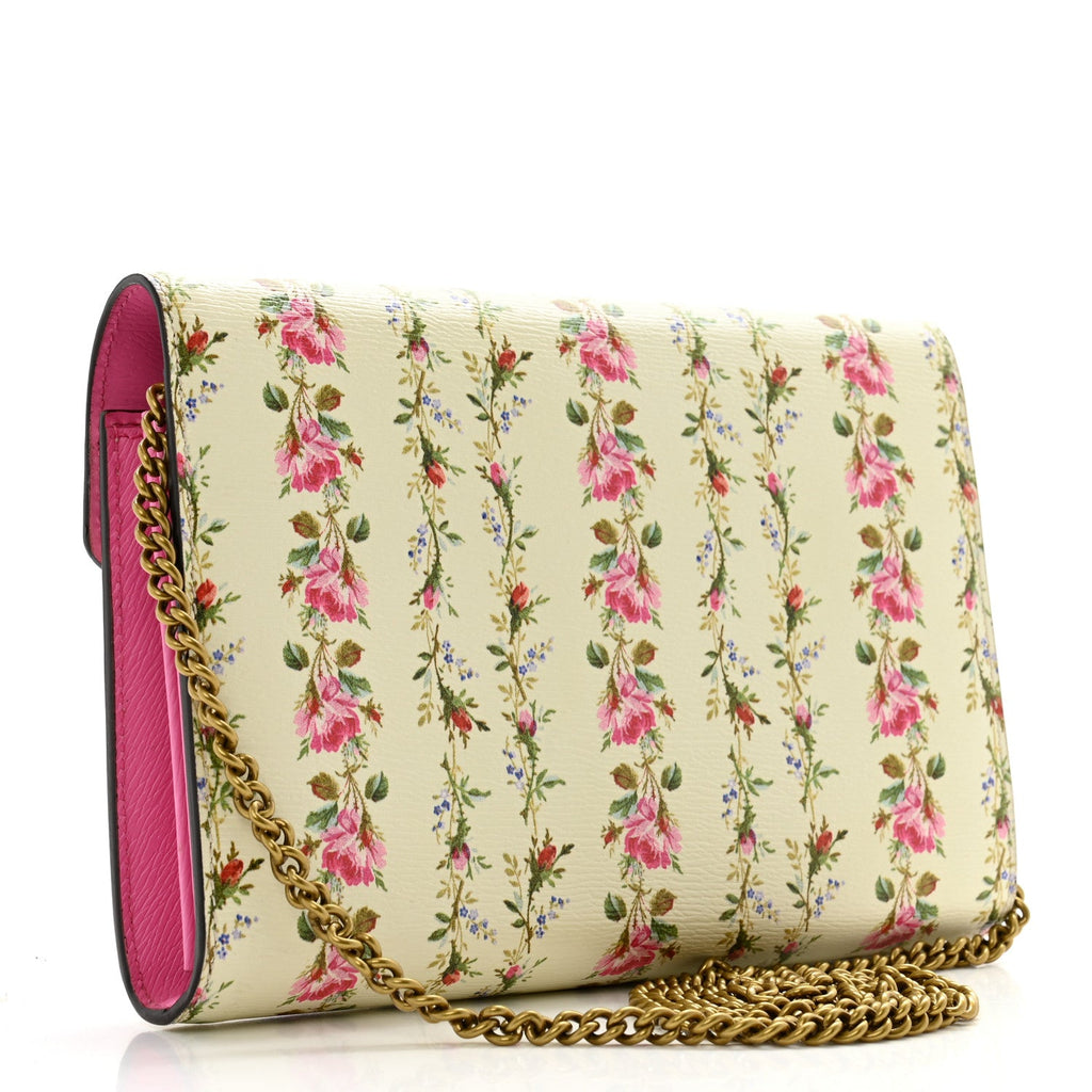 Calfskin Floral Print Mini Dionysus Chain Wallet Ivory Pink