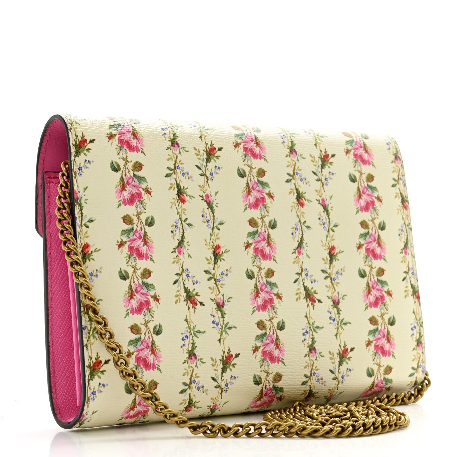 Calfskin Floral Print Mini Dionysus Chain Wallet Ivory Pink