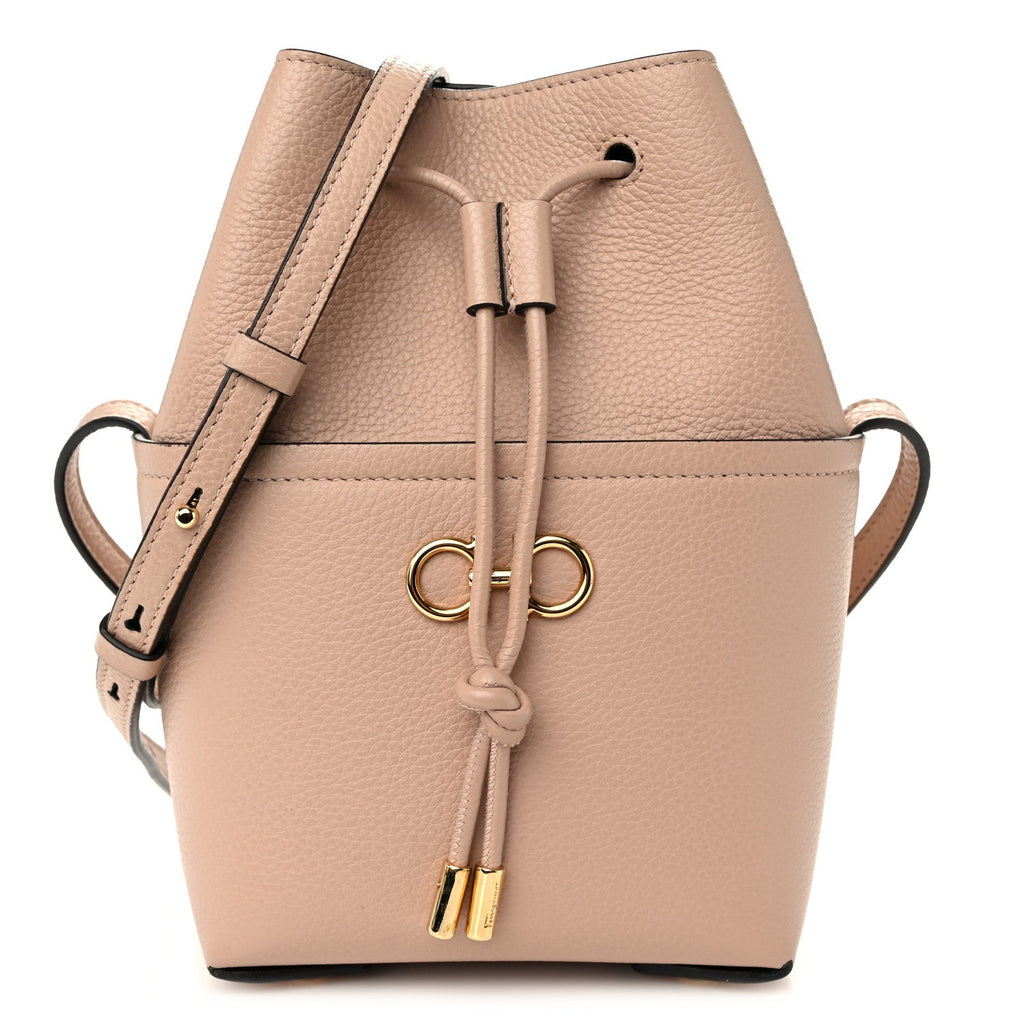 Grained Calfskin Mini Gancino Bucket Bag Amaretti