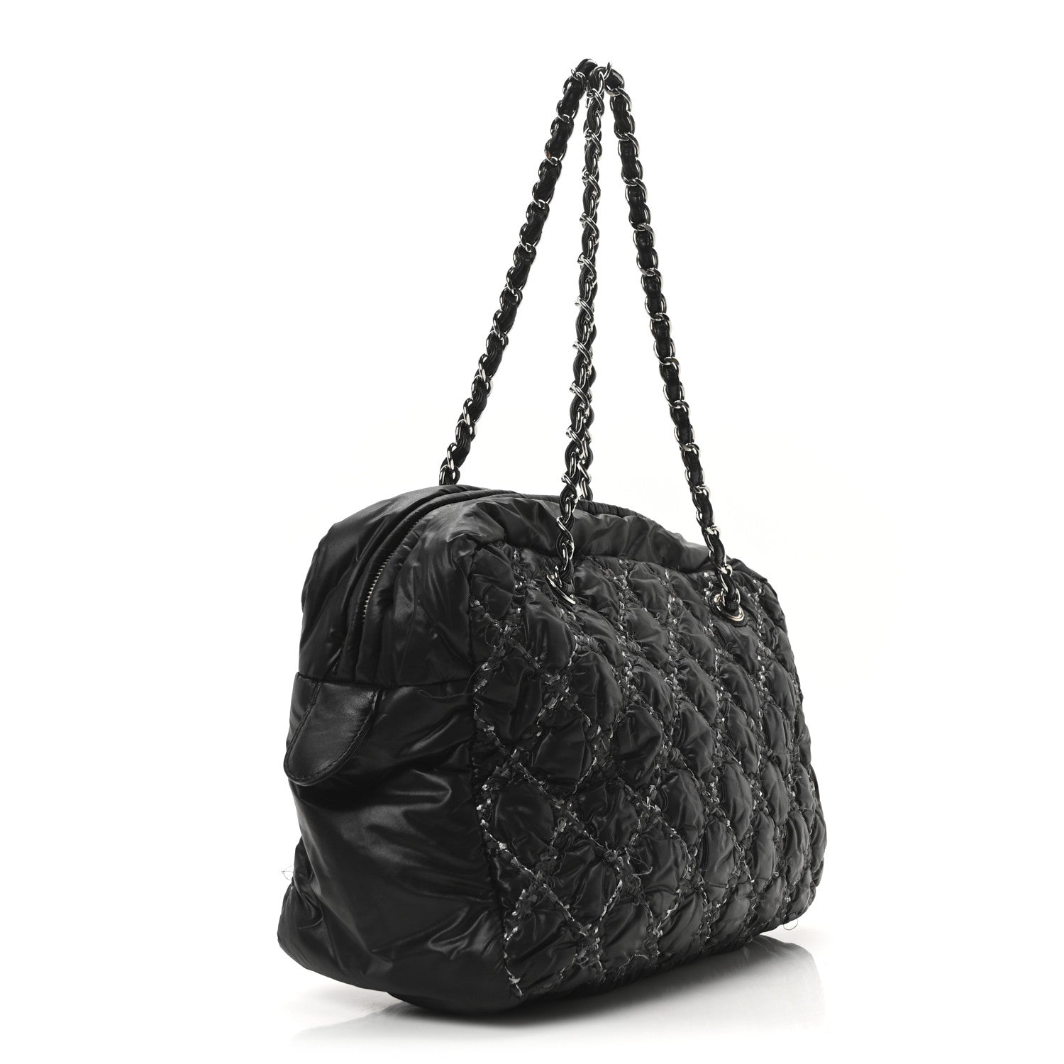 Nylon Quilted Tweed Stitch Bubble Camera Case Black