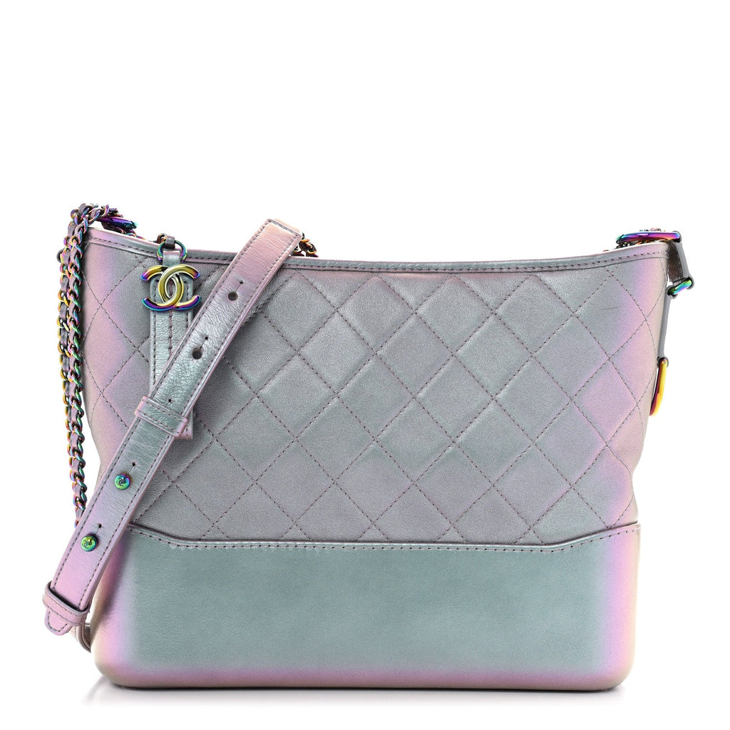 Iridescent Lambskin Calfskin Quilted Medium Gabrielle Hobo Light Purple