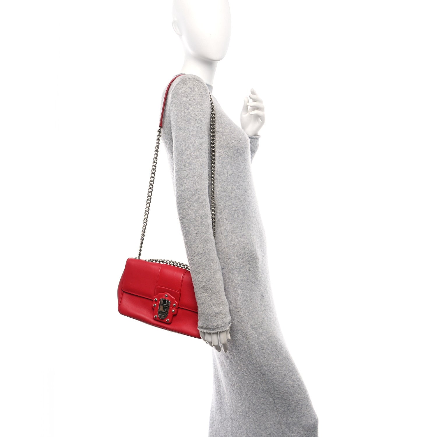 Calfskin Lucia Chain Shoulder Bag Red