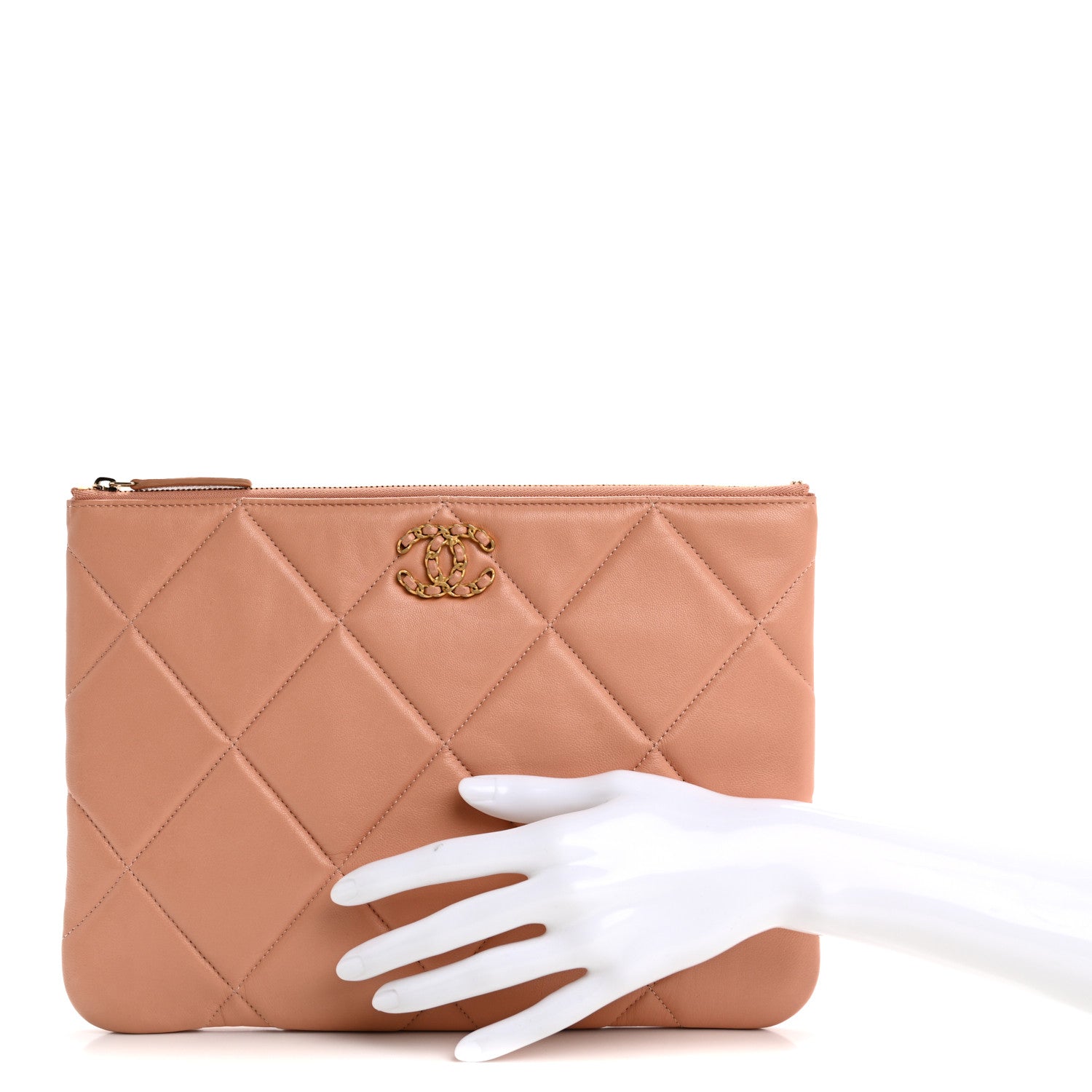Goatskin Large Chanel 19 Pouch Pink