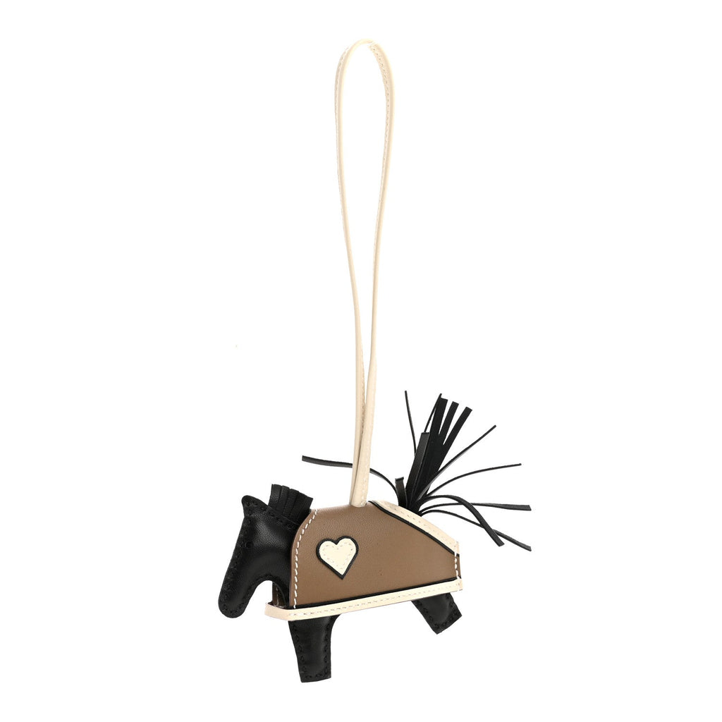 Milo Lambskin Grigri Rodeo Robeo Coeur Bag Charm PM Black Craie Etoupe
