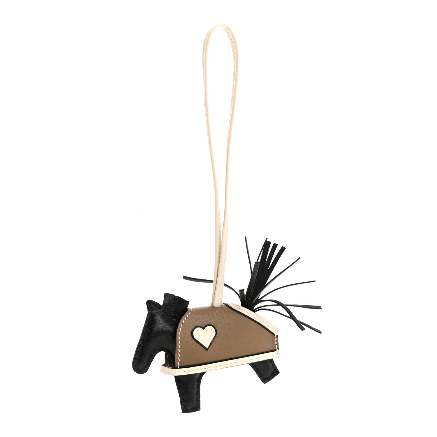 Milo Lambskin Grigri Rodeo Robeo Coeur Bag Charm PM Black Craie Etoupe