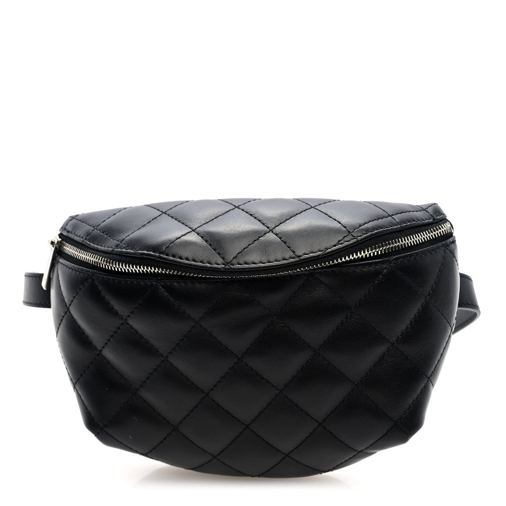 Calfskin Quilted Waist Belt Bag Black