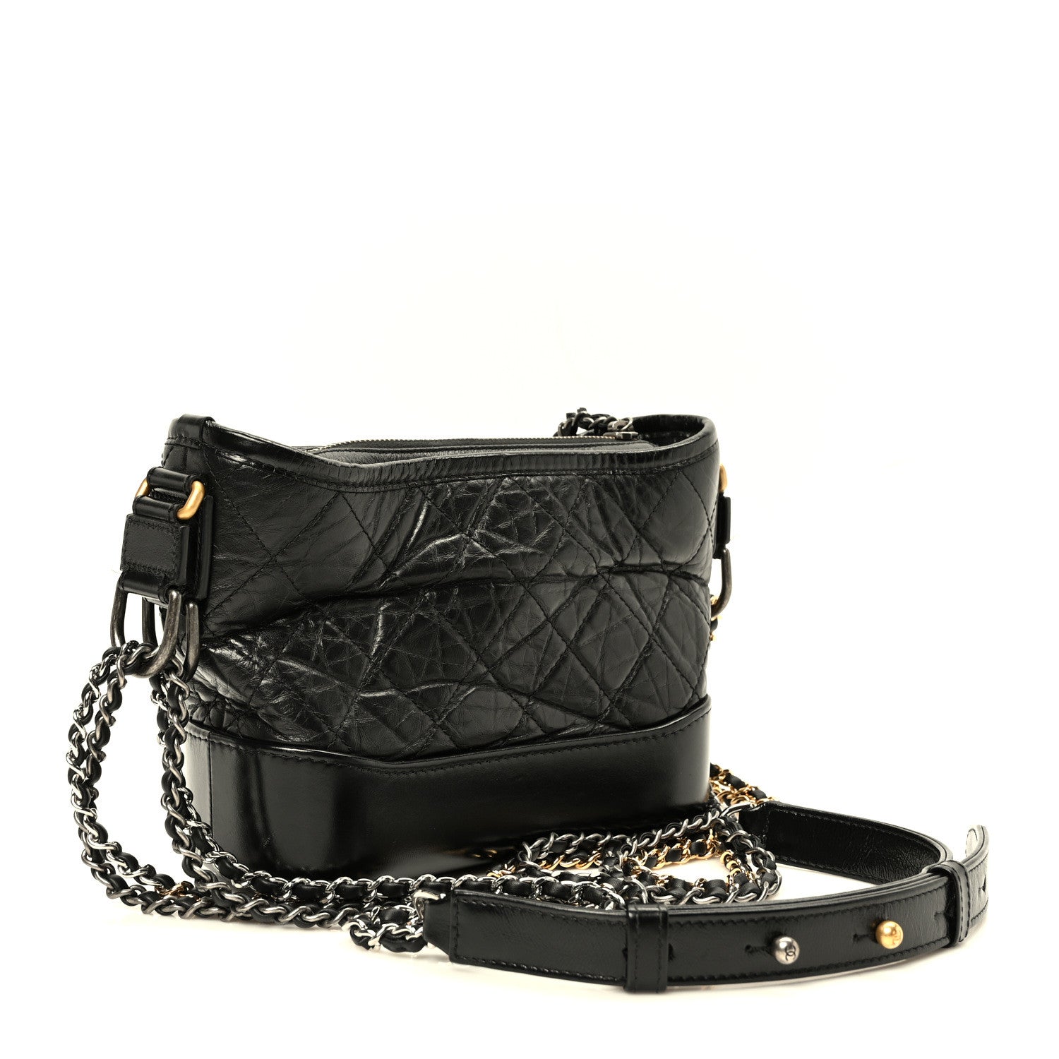 Aged Calfskin Quilted Small Gabrielle Hobo Black