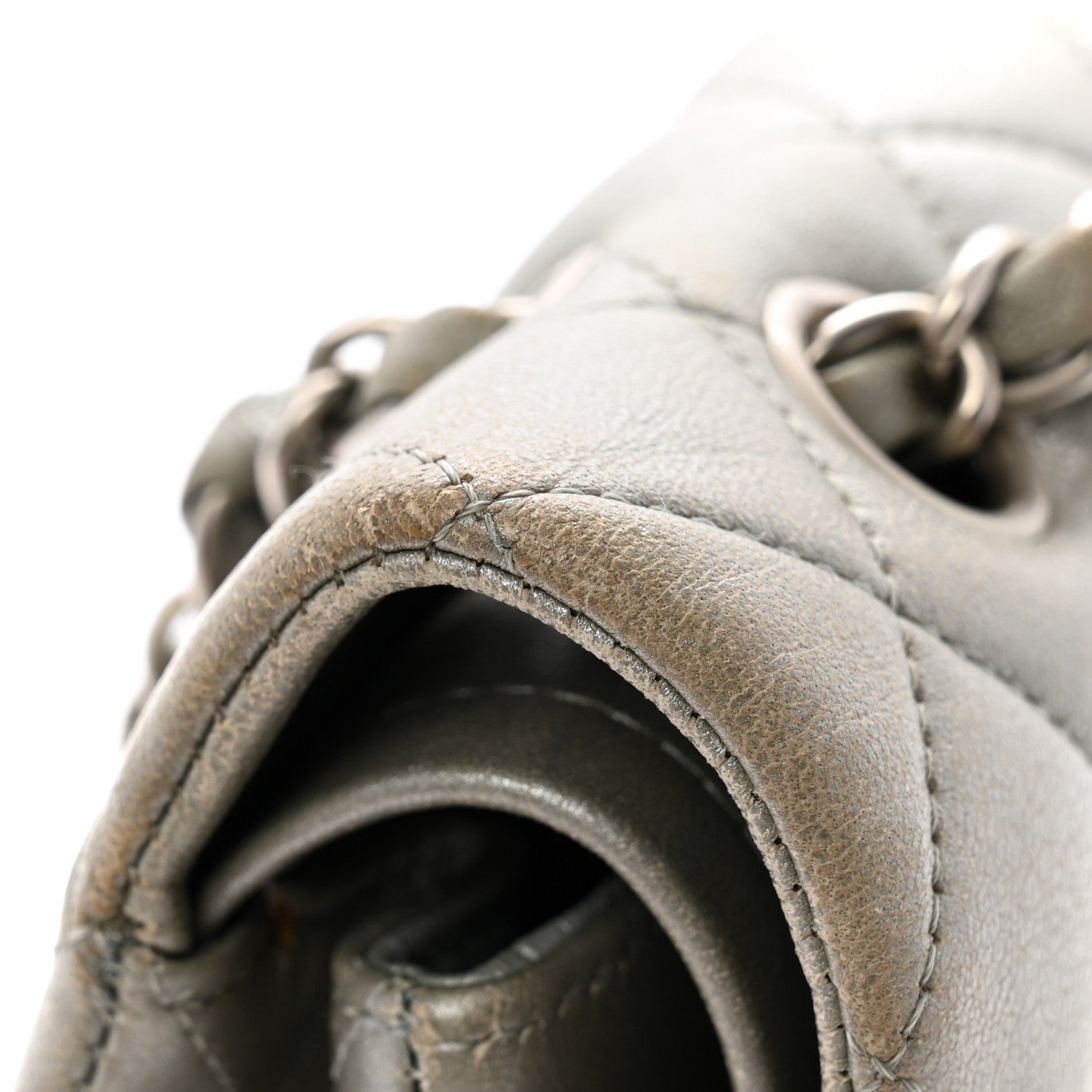 Metallic Lambskin Quilted Medium Double Flap Silver