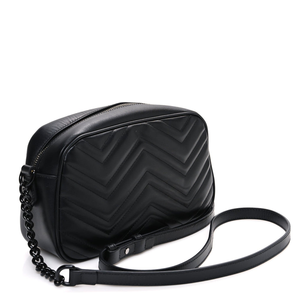 Calfskin Matelasse Monochrome Small GG Marmont Chain Shoulder Bag Black