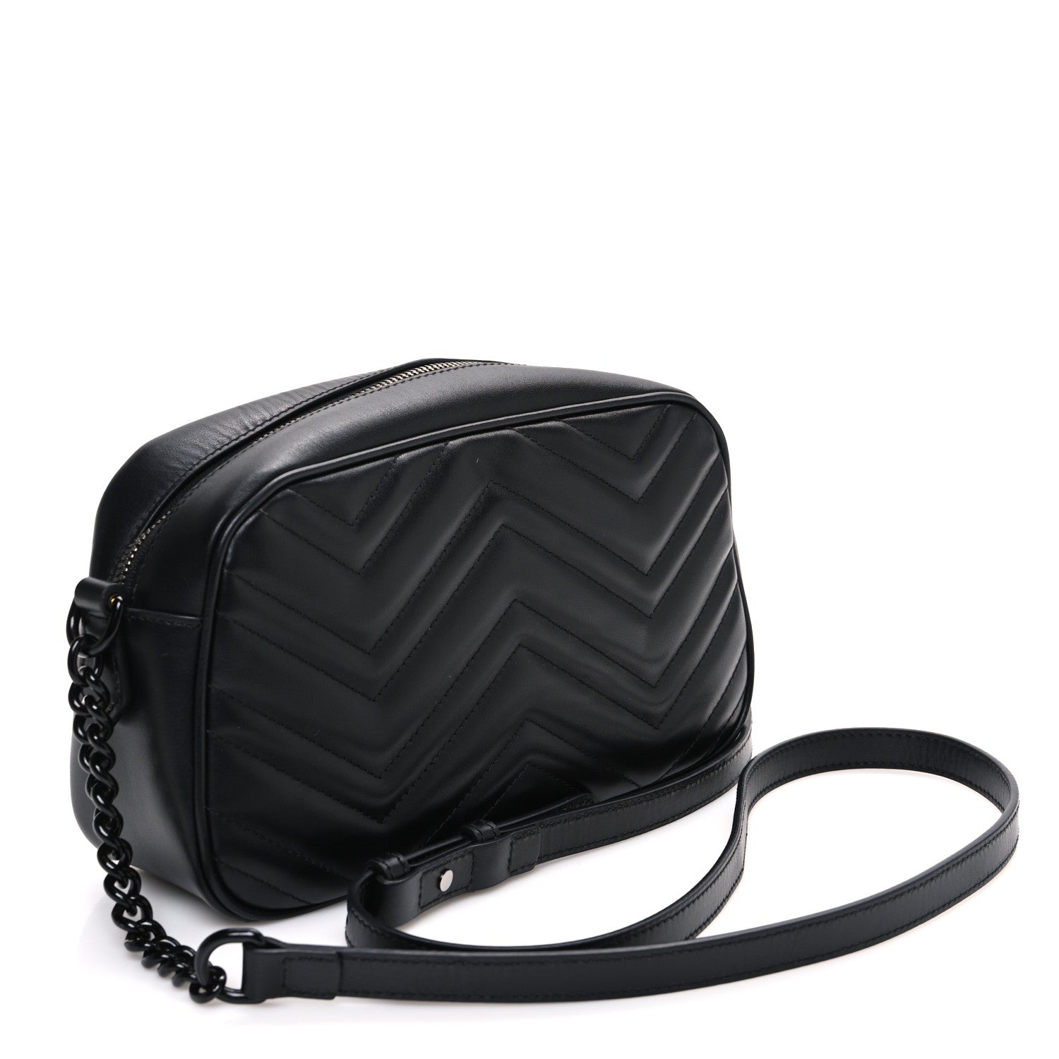 Calfskin Matelasse Monochrome Small GG Marmont Chain Shoulder Bag Black