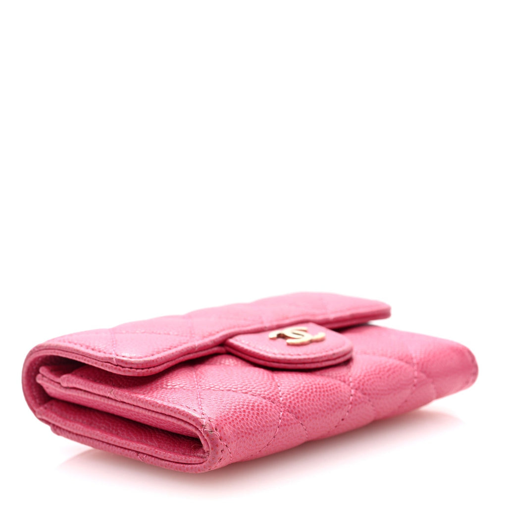 Caviar Quilted Flap  Holder Wallet Pink