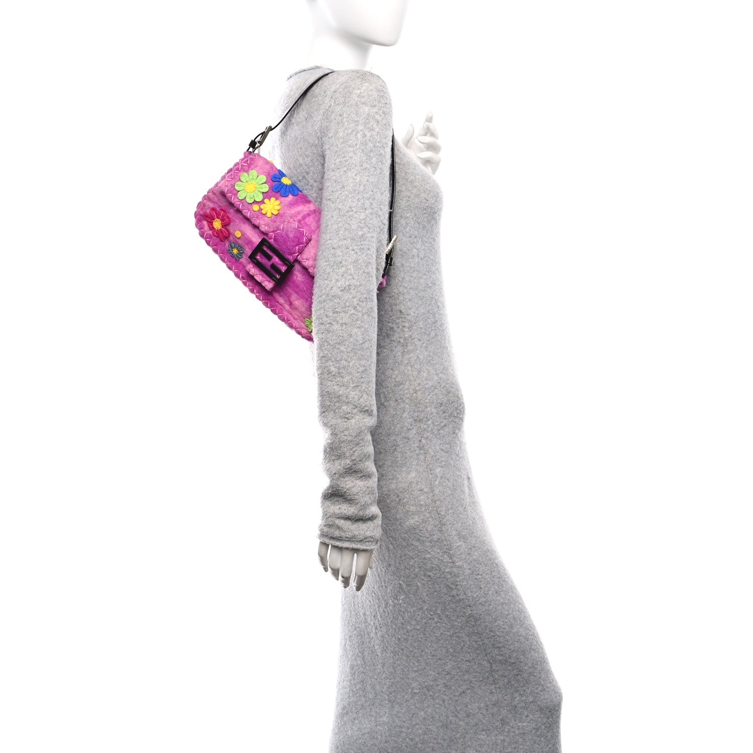 Felt Flower Applique Baguette Pink Multicolor