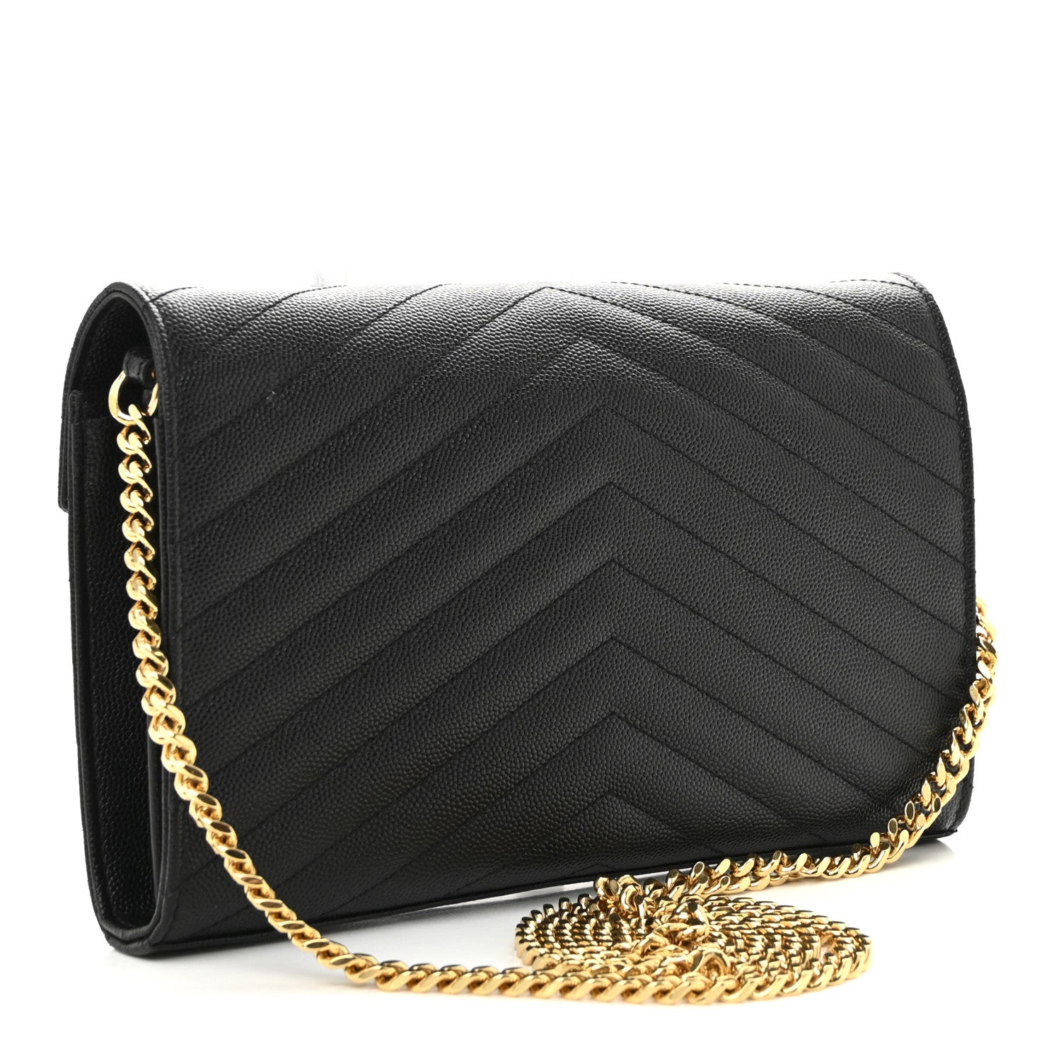 Grain De Poudre Matelasse Chevron Monogram Chain Wallet Black