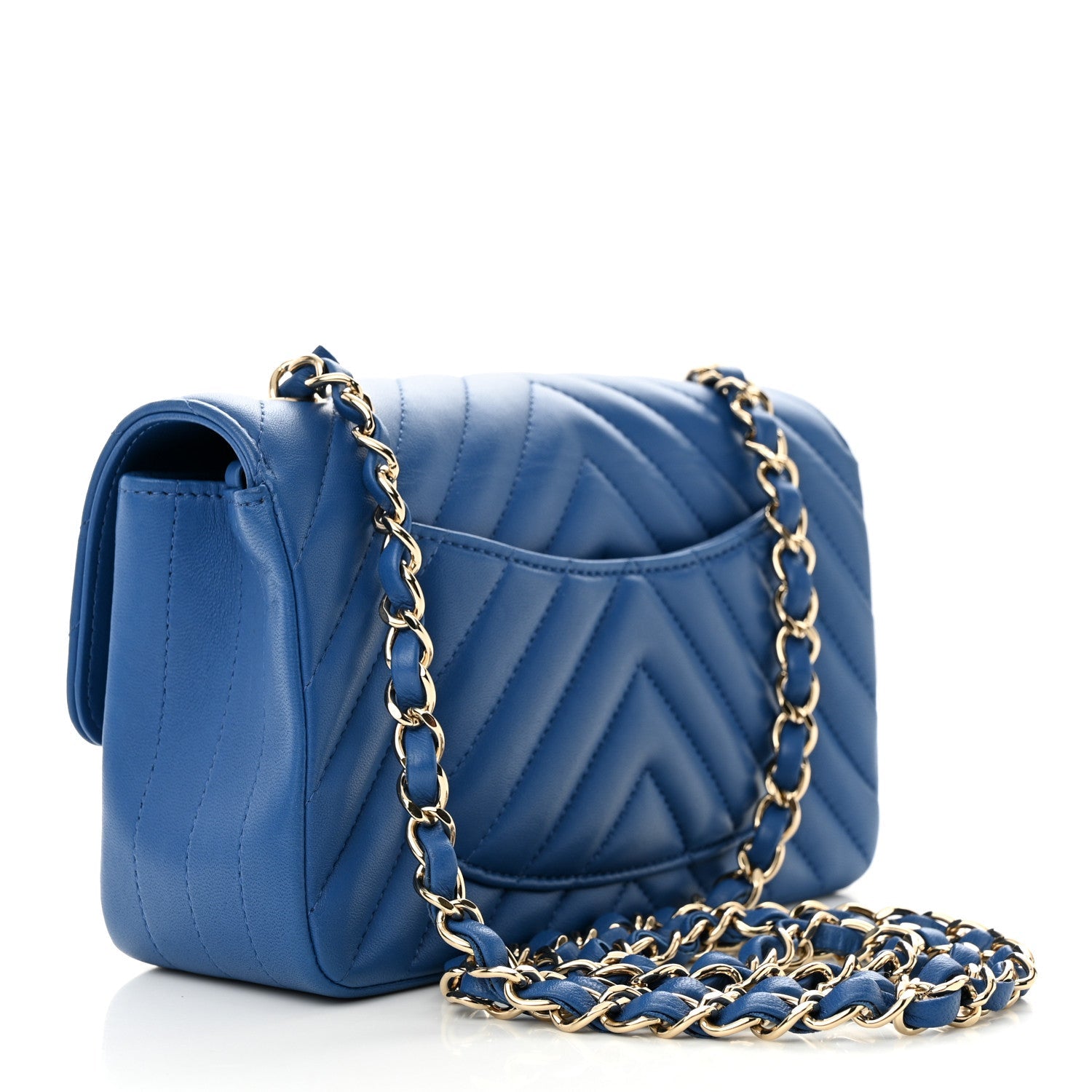 Lambskin Chevron Quilted Mini Rectangular Flap Blue