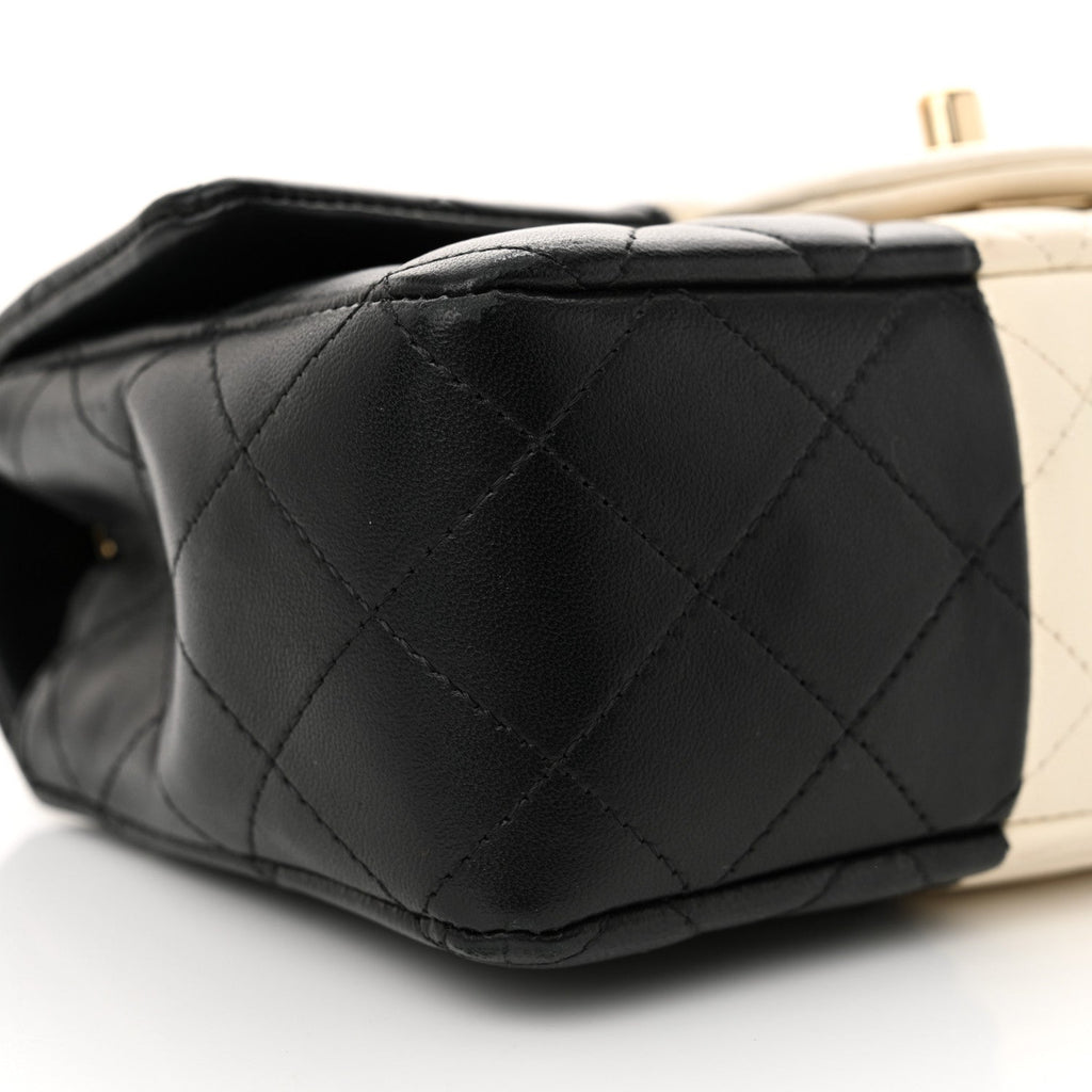 Lambskin Quilted Mini Rectangular Flap Black White