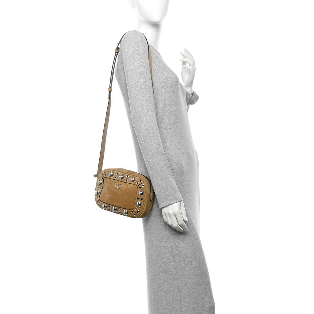 Suede Studded Nellcote Crossbody Bag Havana Beige