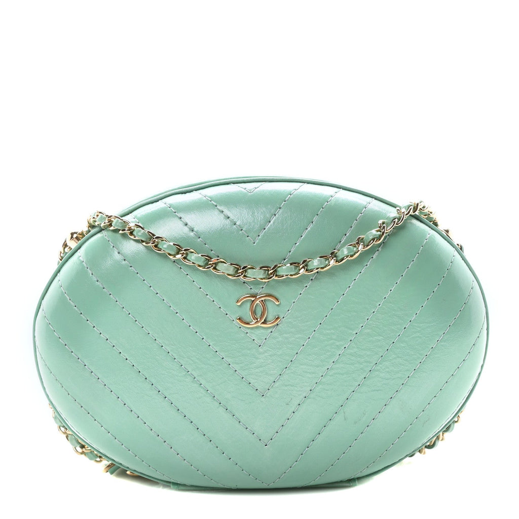 Calfskin Chevron Stitched Evening Bag Blue