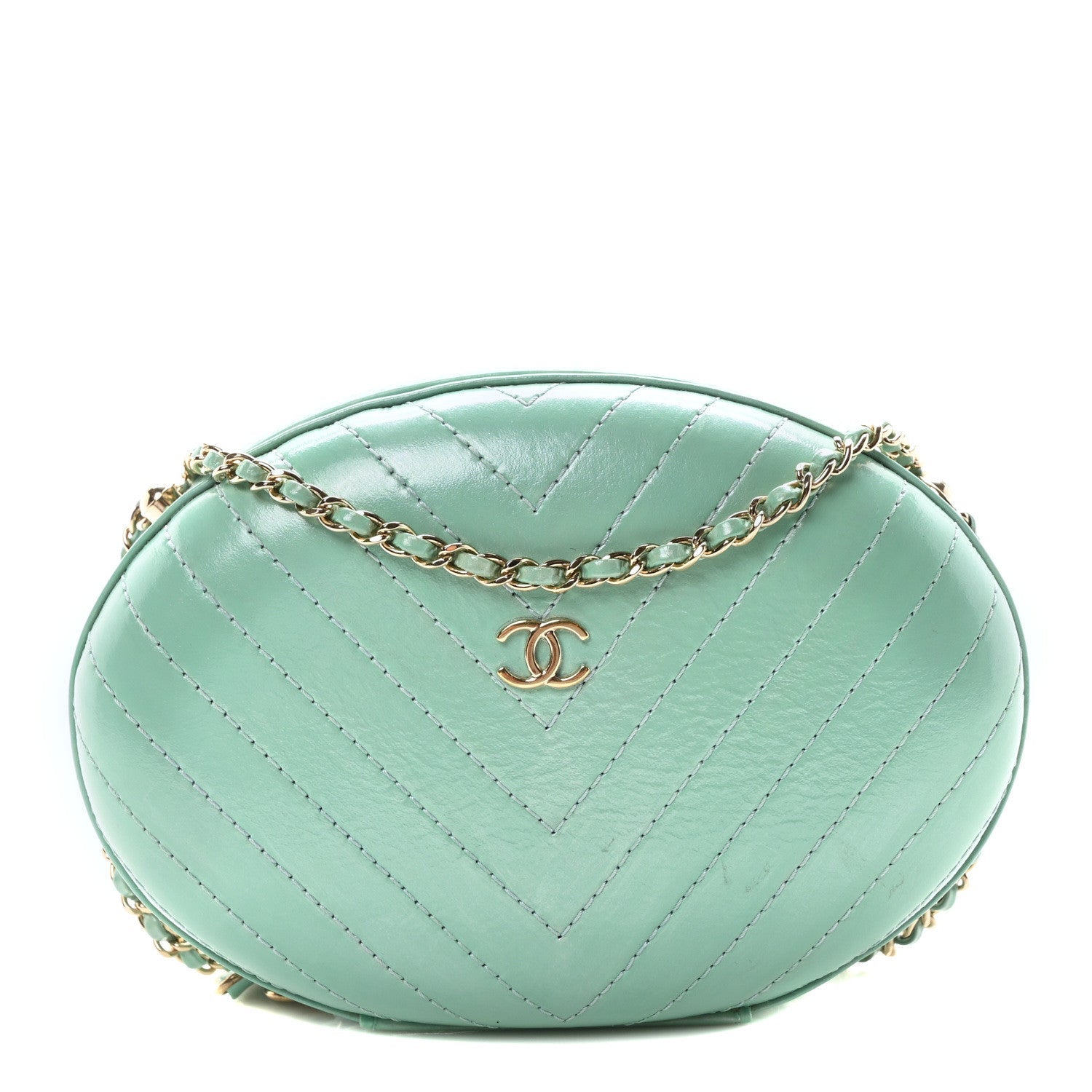Calfskin Chevron Stitched Evening Bag Blue