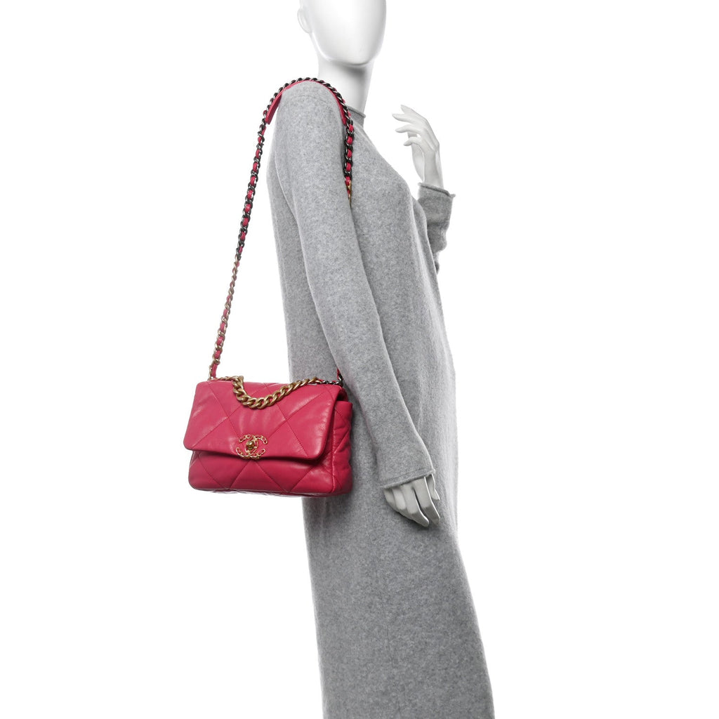 Goatskin Quilted Medium Chanel 19 Flap Dark Pink