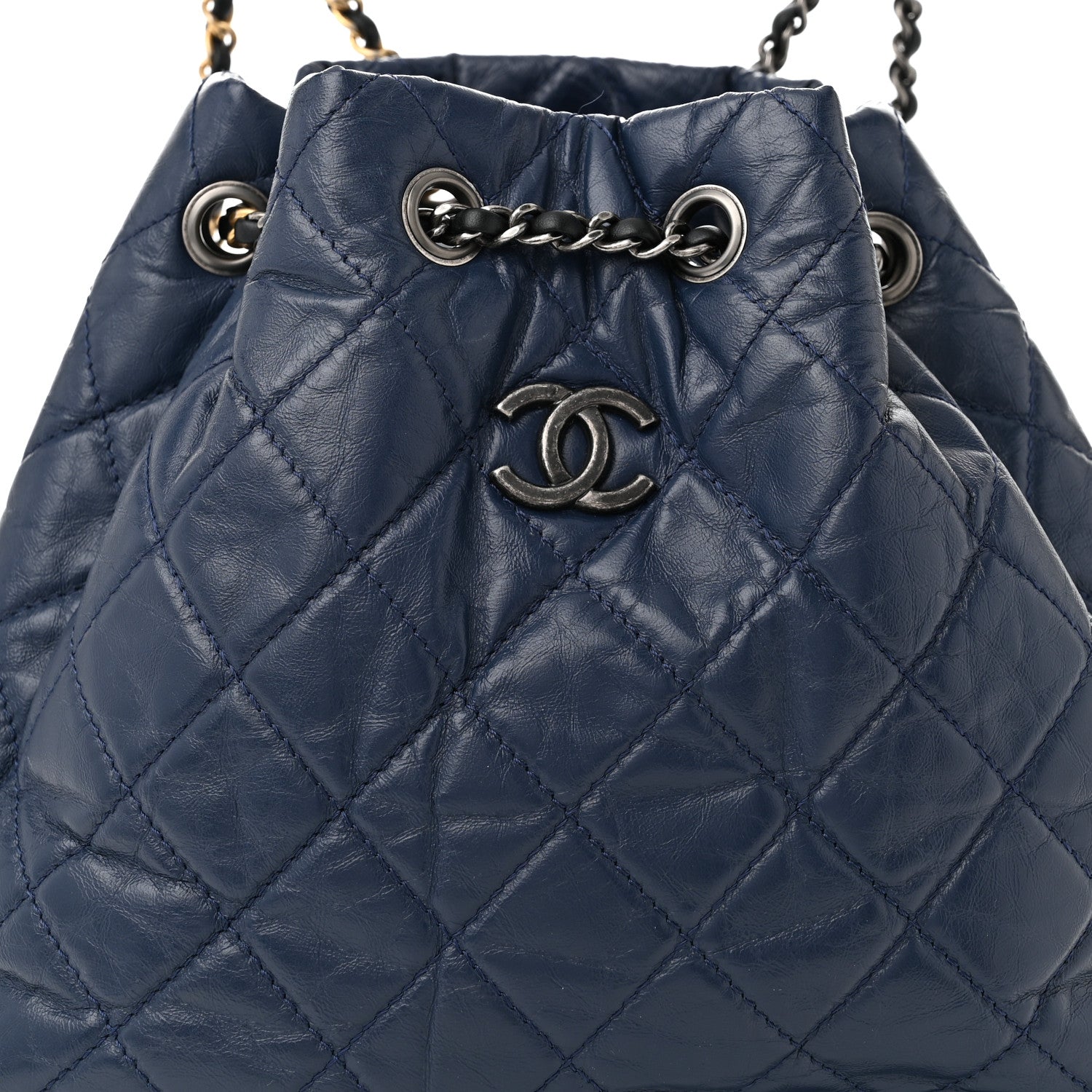 Aged Calfskin Quilted Gabrielle Backpack Navy Black