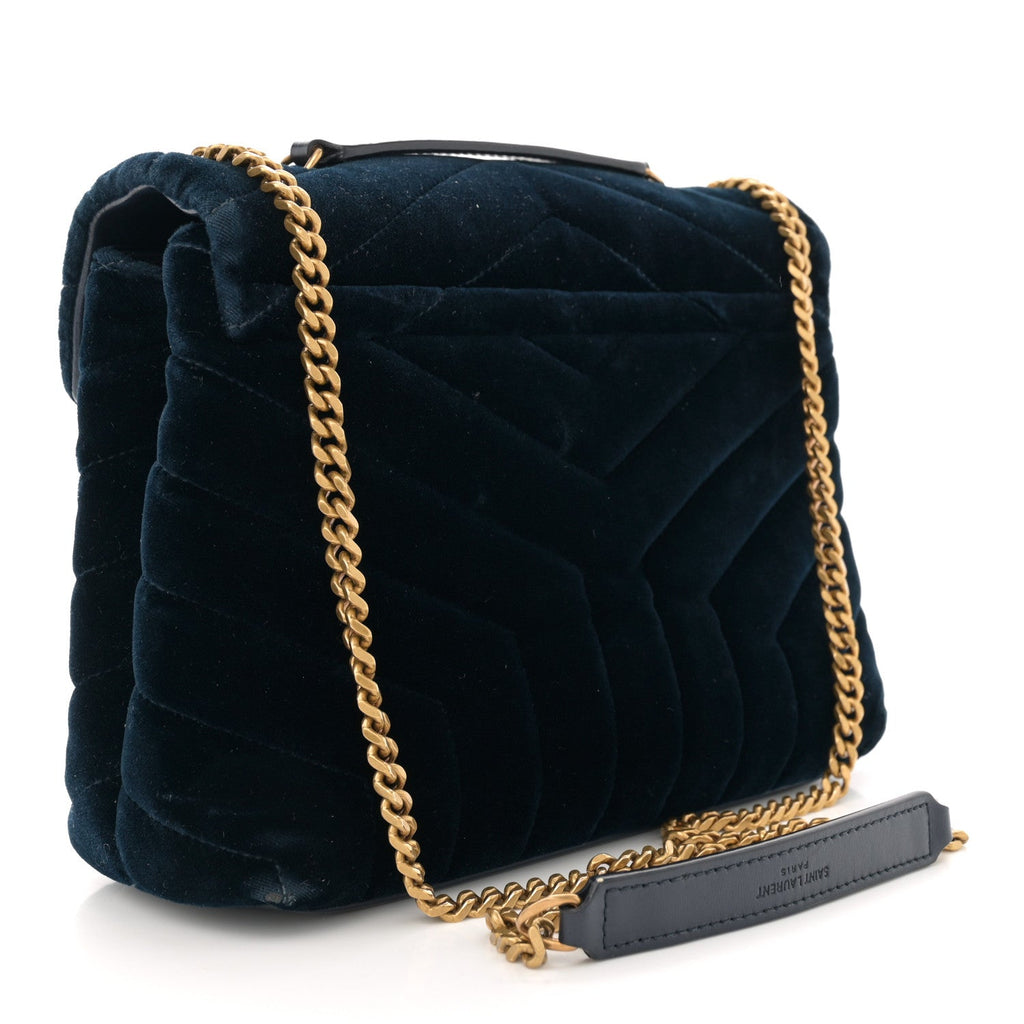 Velvet Y Quilted Monogram Small Loulou Chain Satchel Medium Blue