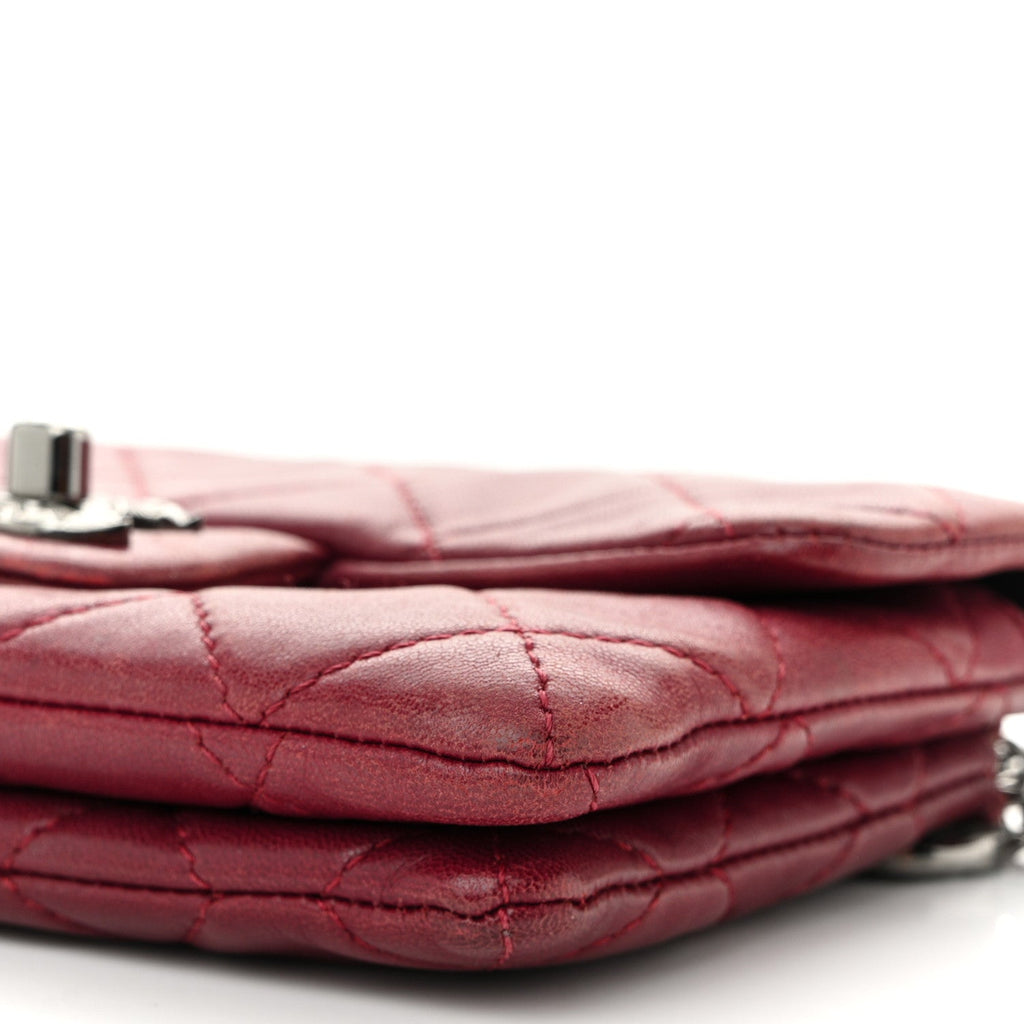 Lambskin Quilted Mini Mineral Nights Flap Crossbody Bag Dark Red