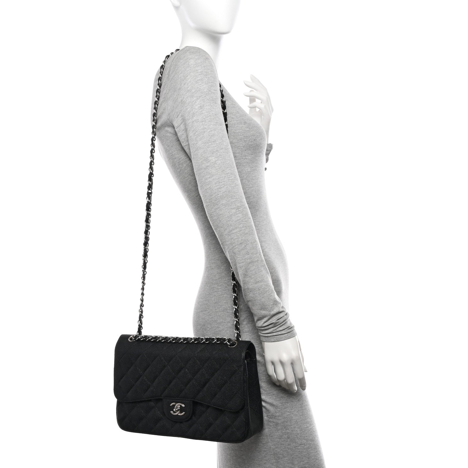 Caviar Quilted Jumbo Double Flap Black