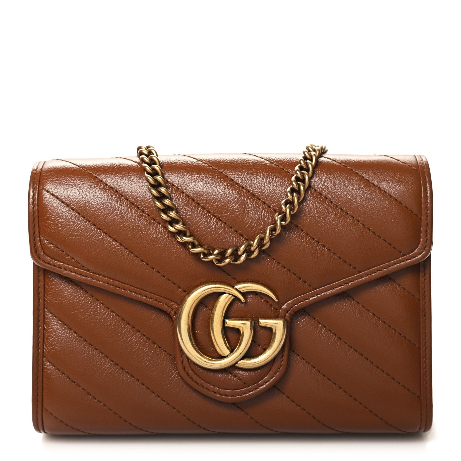 Azalea Calfskin Matelasse Diagonal GG Marmont Chain Wallet Cuir