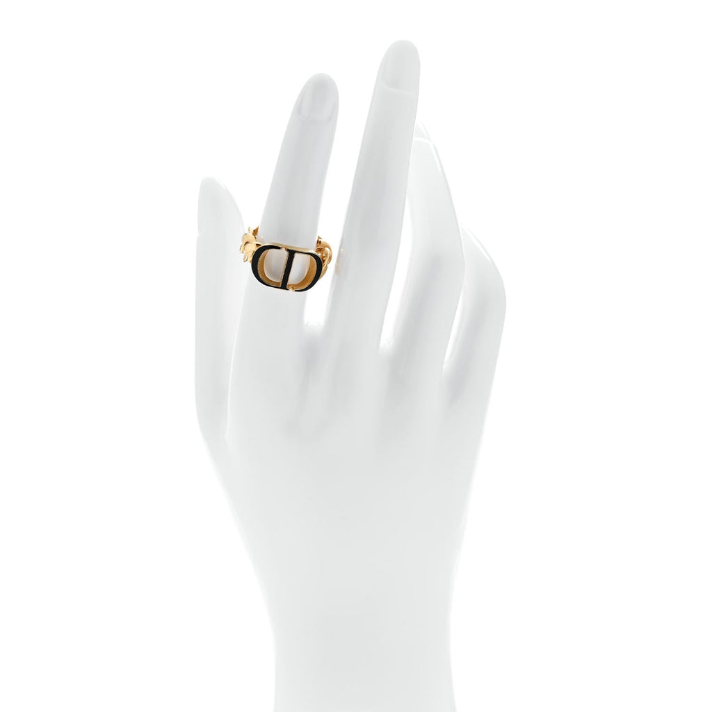 Metal Enamel Chain Ring L Black Gold