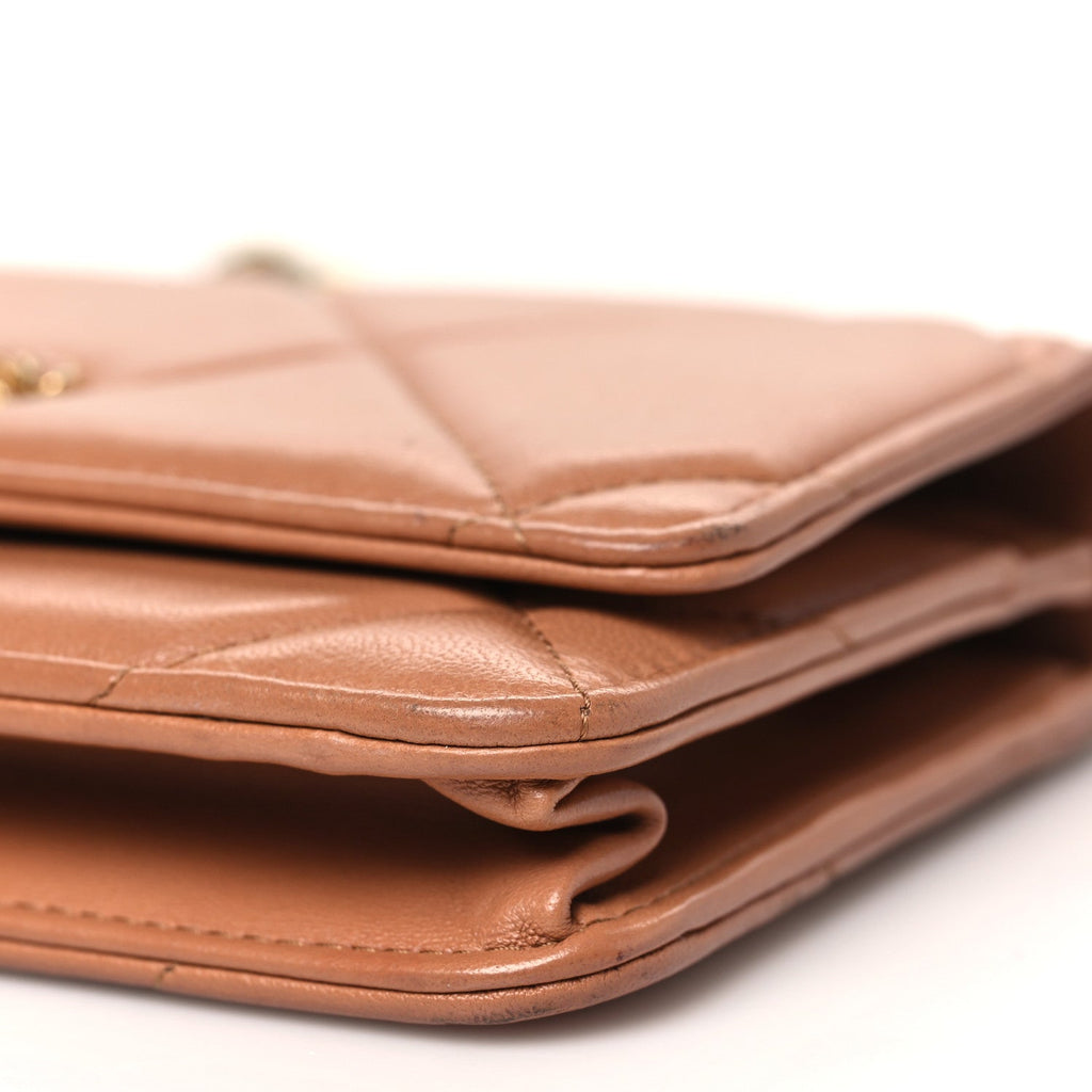 Lambskin Quilted Chanel 19 Wallet On Chain WOC Brown