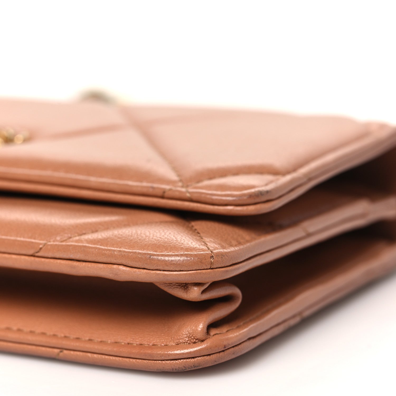 Lambskin Quilted Chanel 19 Wallet On Chain WOC Brown